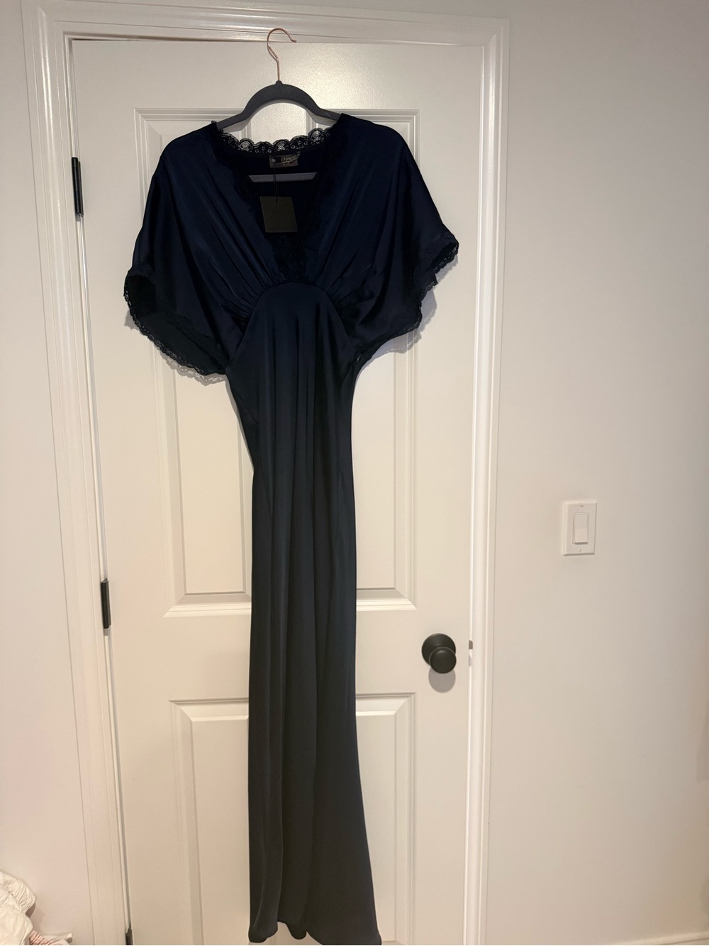 Dress Forum Navy Maxi Dress with Lace Trim